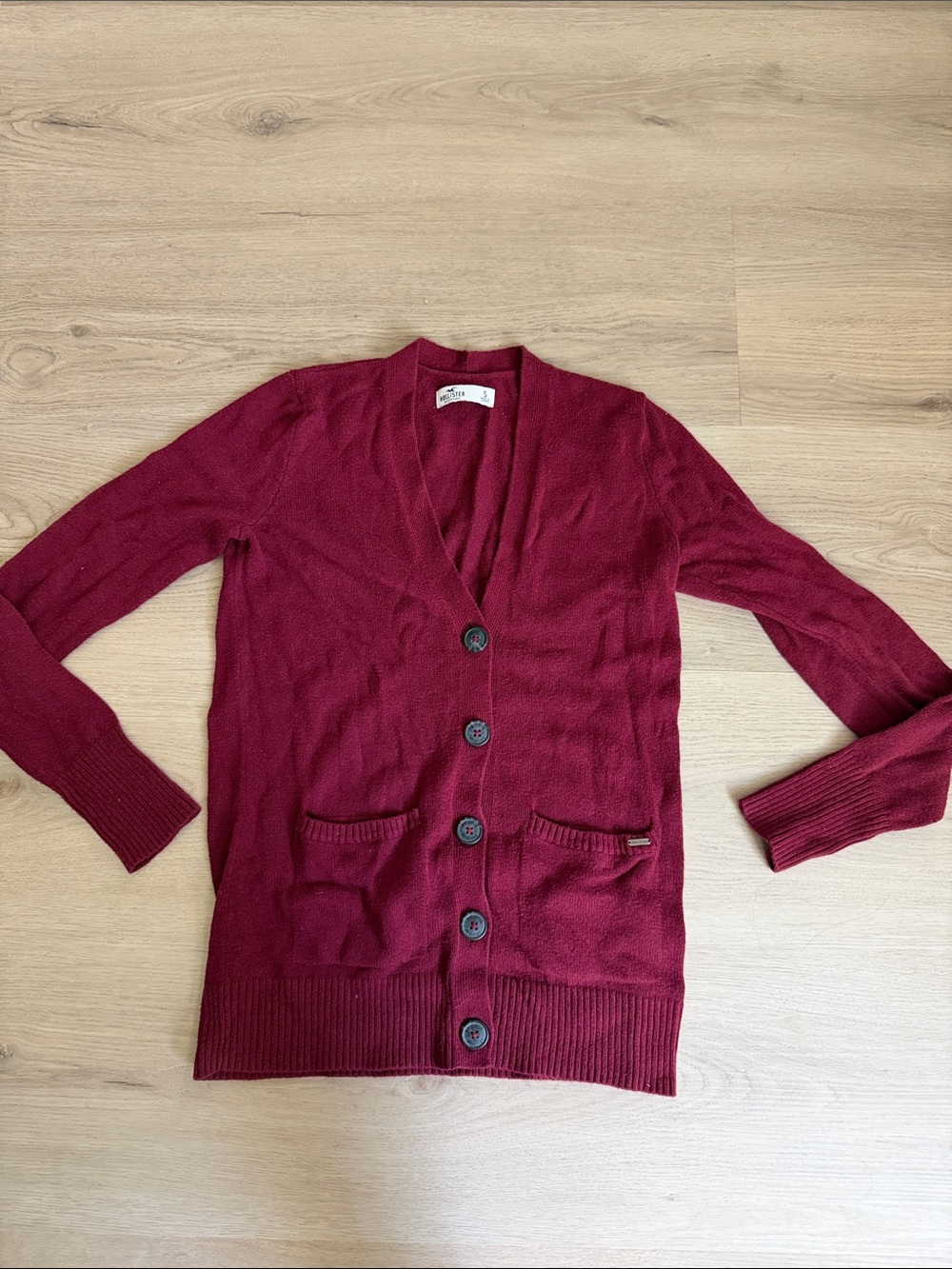 Hollister Maroon Button-Up V-Neck Cardigan